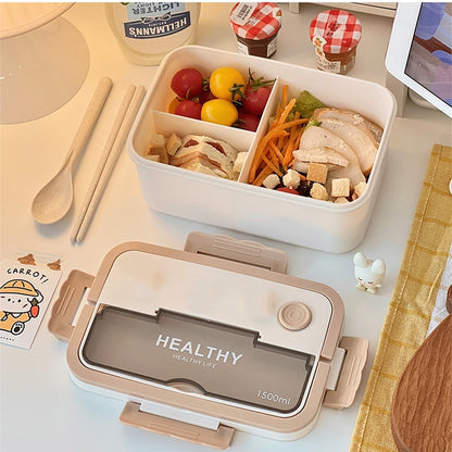 Compartment Lunch Box Plastic Portable Lunchbox Students Office Bento Box Microwave Food Containers with Chopsticks and Spoon - ESSENTIALS365