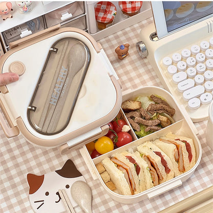 Compartment Lunch Box Plastic Portable Lunchbox Students Office Bento Box Microwave Food Containers with Chopsticks and Spoon - ESSENTIALS365