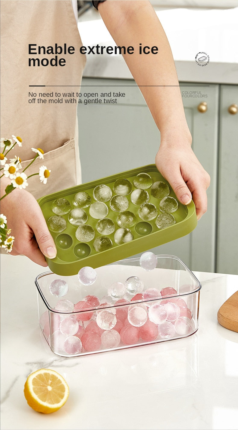 Round Ice Cube Tray with Storage Box Creative Quick Release Ice Cube Molds Party Bar Kitchen Square Container Cold Drink Set - ESSENTIALS365