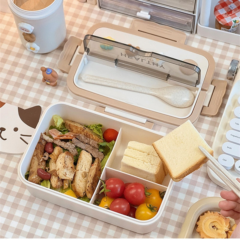 Compartment Lunch Box Plastic Portable Lunchbox Students Office Bento Box Microwave Food Containers with Chopsticks and Spoon - ESSENTIALS365