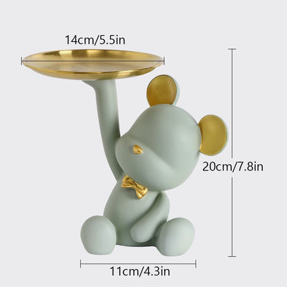 Nordic Resin Bear Tray Figurines Home Living Room Bedroom Key Storage Decor Ornament Candy Container Animal Statues - ESSENTIALS365