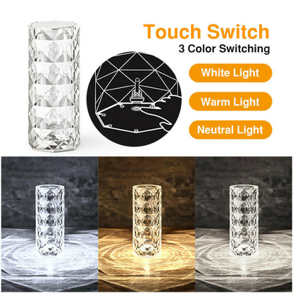 Crystal LED RGB Lamp Remote Touch Control USB Diamond Projector Table Home - ESSENTIALS365