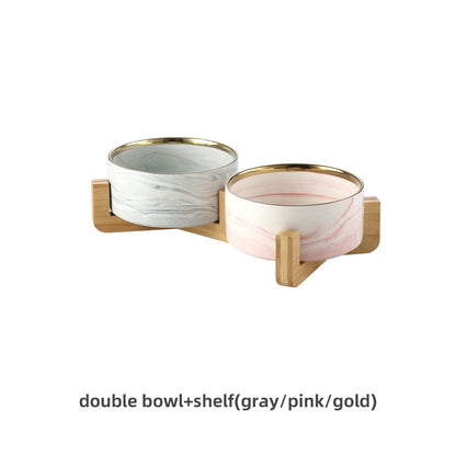 Marbling Ceramic Double Bowl For Pet - ESSENTIALS365