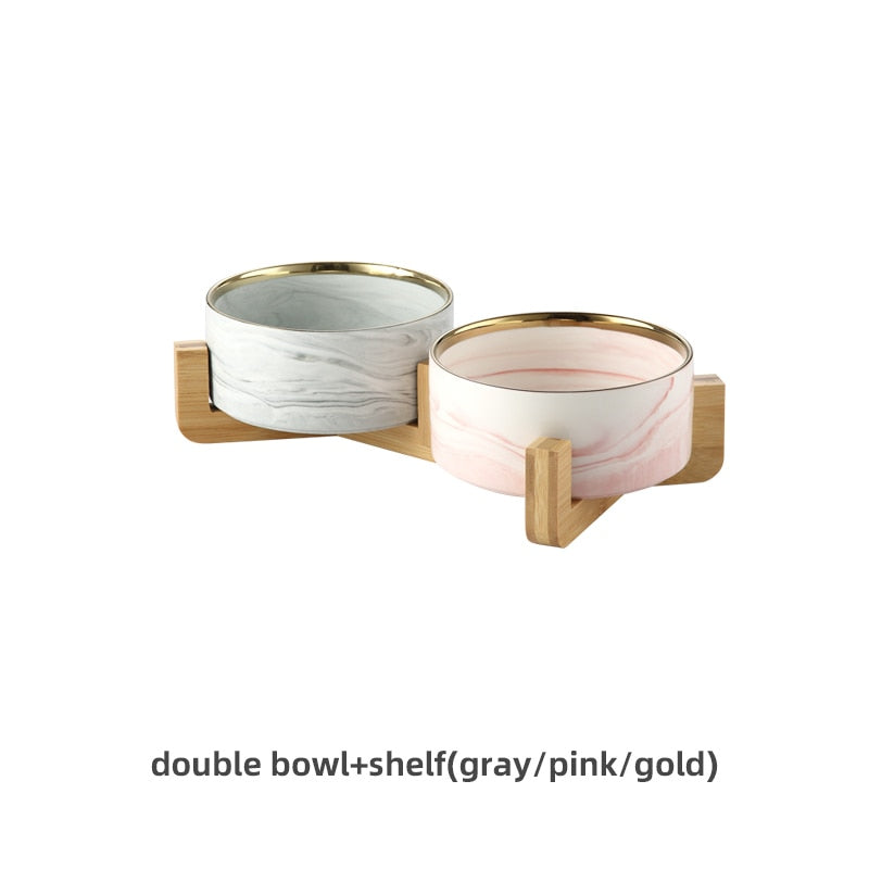 Marbling Ceramic Double Bowl For Pet - ESSENTIALS365