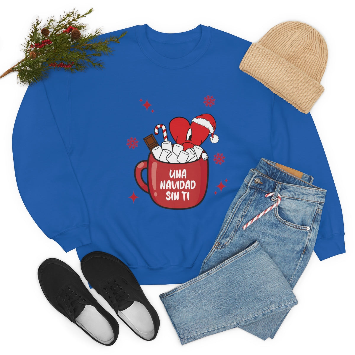 Bad Bunny Christmas Sweatshirt, Retro Vintage Bad Bunny Shirt, Una Navidad Sin Ti Sweatshirt, Pop Music lover Gift,Bad Bunny Xmas Gifts Tees - ESSENTIALS365