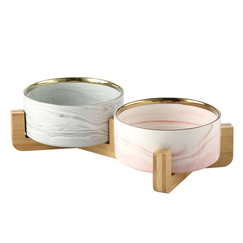 Marbling Ceramic Double Bowl For Pet - ESSENTIALS365