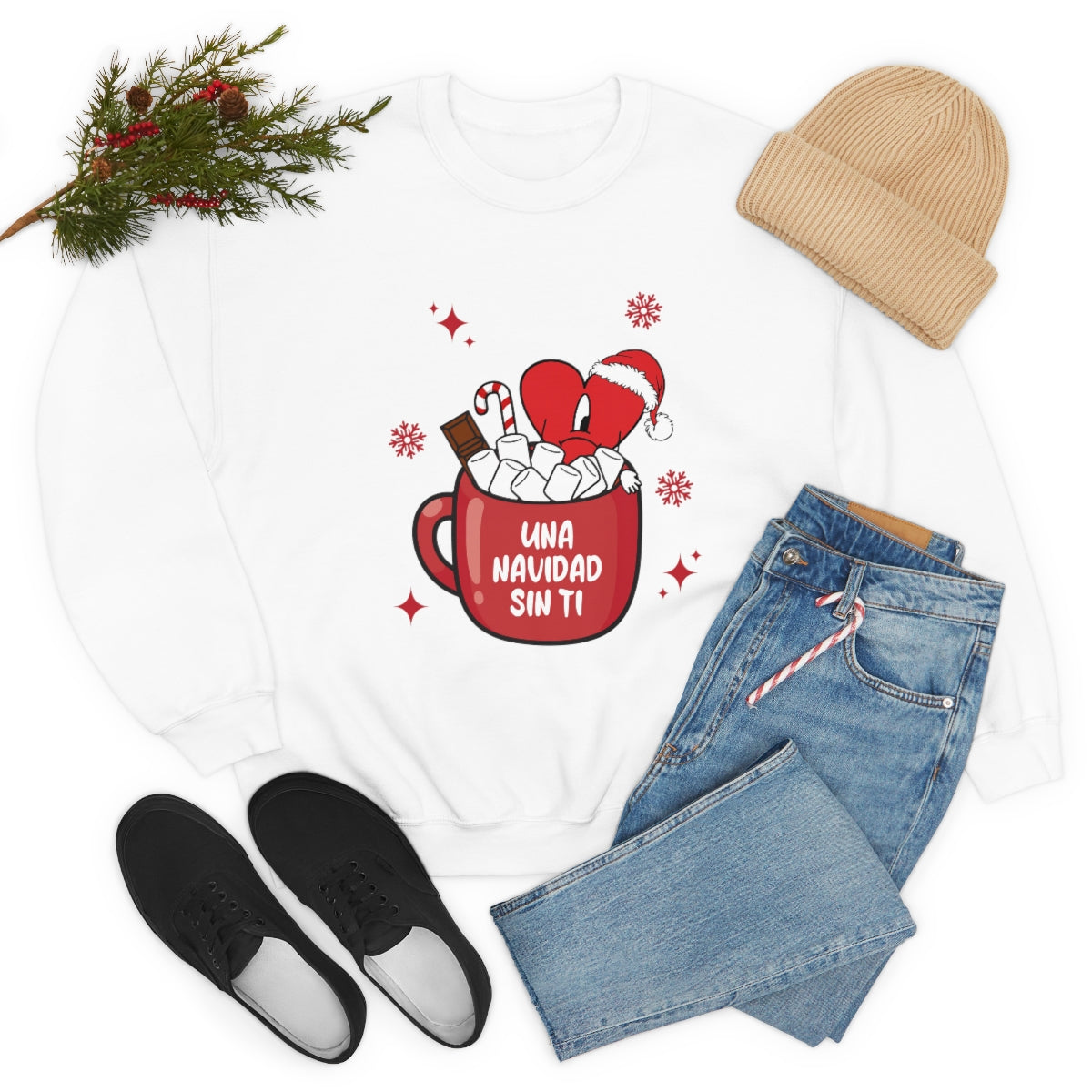 Bad Bunny Christmas Sweatshirt, Retro Vintage Bad Bunny Shirt, Una Navidad Sin Ti Sweatshirt, Pop Music lover Gift,Bad Bunny Xmas Gifts Tees - ESSENTIALS365