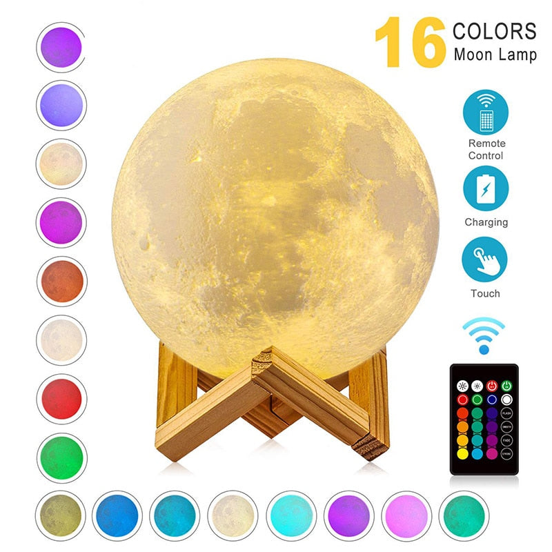 USB Rechargeable 3D Print Moon Lamp - ESSENTIALS365