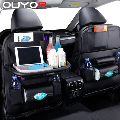 Car Seat Back Organizer Pu Leather Pad Bag Car Storage Organizer Foldable Table Tray Travel Storage Bag Auto Accessories - ESSENTIALS365