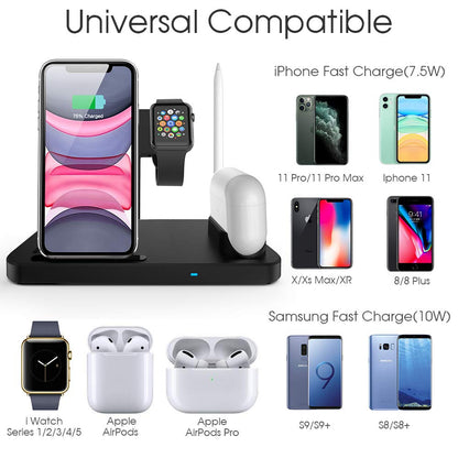 DCAE Wireless Charger QI 3 in 1 Qi 10W Fast Charging Dock Station for Apple Watch 5 4 3 2 Airpods Pro iPhone 11 XS XR X 8 Stand - ESSENTIALS365